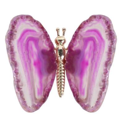 China Dong Hai wholesale hot sale natural colorful raw agate slices to make butterflies shaped than for desktop crafts decoration for sale