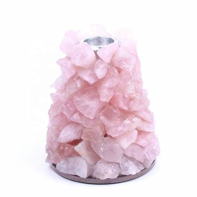 China Dong Hai natural healing rose quartz amethyst rough crystal gravel wedding candlesticks for folk decoration crafts candlestick holder for sale