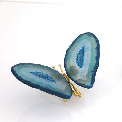 China Natural China Agate Open Manship Agate Slice Butterfly Shape Crystal Ornaments Metal Bonding for sale