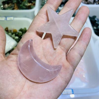 China Wholesale Natural Dong Hai Palm Tumbled Polished Carved Rose Quartz Moon And Stars Crystals Healing Stones for sale