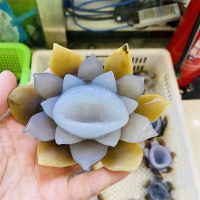 China Wholesale Natural Dong Hai Palm Tumbled Polished Carved Agate Lotus For Which Healing Crystals Stones Decorate Ornaments Handmade Artwork for sale