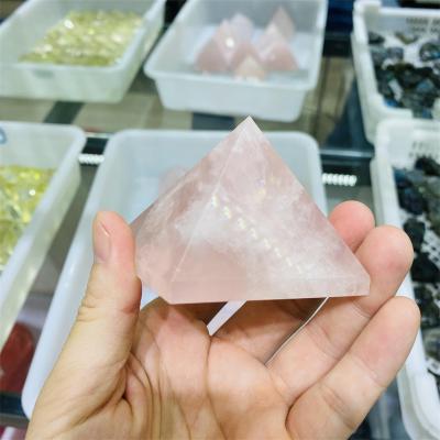 China Dong Hai 5*5cm Folk Crafts Rose Quartz Caved Pyramid Lathe Carving Crystals Quartz Healing Rose Crystal Crafts for sale