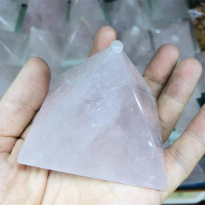 China Dong Hai 5*5cm Folk Crafts Rose Quartz Caved Pyramid Lathe Carving Crystals Quartz Healing Rose Crystal Crafts for sale