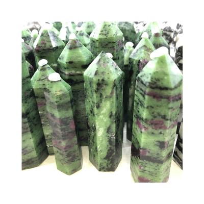 China Dong Hai Wholesale Customizable Prism Point or Crystal Point Wand Magic Wand Love Ruby Fuchsite Healing Tower Energy Fengshui Cutting for sale