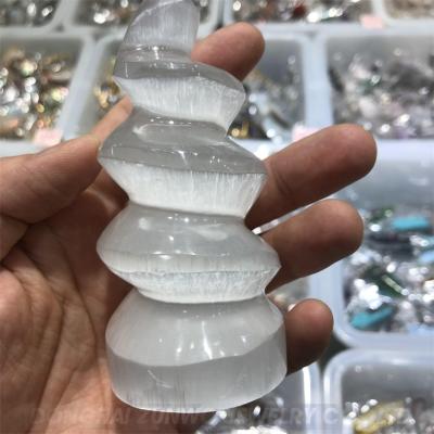 China Dong Hai Wholesale Bulk Crystals Natural Selenite Flame Energy Spiral Towers for sale