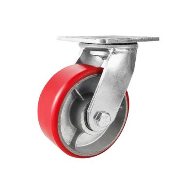 China Other 4 5 6 8 Inch PU Iron Core Heavy Steel Top Plate Polyurethane Universal Casters Wheels Turning Industrial Handcart Casters Red for sale