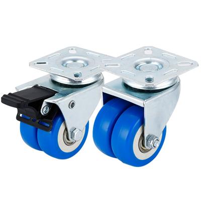 China Other Double Wheel PVC Two Inch Blue Flat Bottom With Brake Casters And Electric Mute Bearings Fridge Wheel for sale