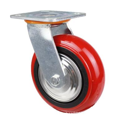 China Korean Red Cushioning Directional Shock Absorbing Heavy Duty Casters Casters PU Casters Other Style Industrial Brake Wheels for sale