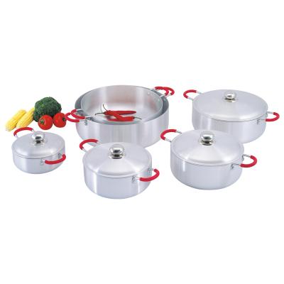 China Sustainable Aluminum Casserole Wire Handle With Silicon Cookware Set For Restaurant for sale