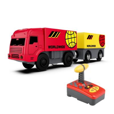 China Boys' remote control car toy electric truck transport car children's car set with wooden blocks for sale