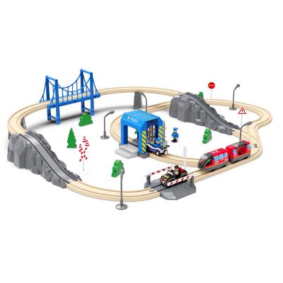 China Train Railway Slot CarWooden Track set toy Super Police Station Wooden Track set toy for sale