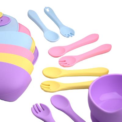 China Baby silicone bib complementary food bowl, fork, spoon set, food grade infant feeding tableware for sale