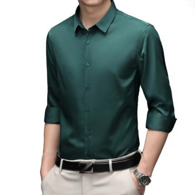 China Professional Slim Fit Anti-pilling Business Long Sleeve Stretch Polyester Shinny Dress Shirt For Men for sale