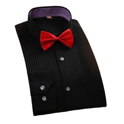 China Anti-pilling Front Pleat Long Sleeve Collar custom made classic contrast tuxedo shirts for men for sale