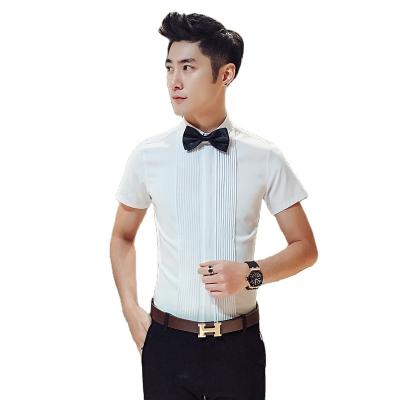 China High Grade Anti-pilling Hidden Placket Pleat Front Short Sleeve Tuxedo Shirt For Men for sale