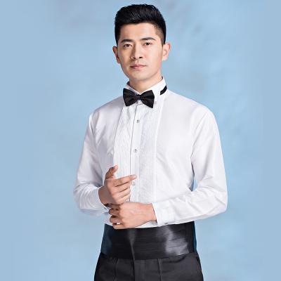 China Anti-pilling Men's Tuxedo Wing Tip Collar Shirt With French Cuffs Long Sleeve With Pleats Shirt for sale