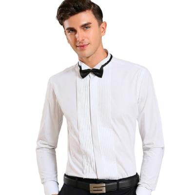 China OEM French Style Anti-pilling Pleat Front Long Sleeve Wing Tip Collar Classic Tuxedo Shirt For Men for sale