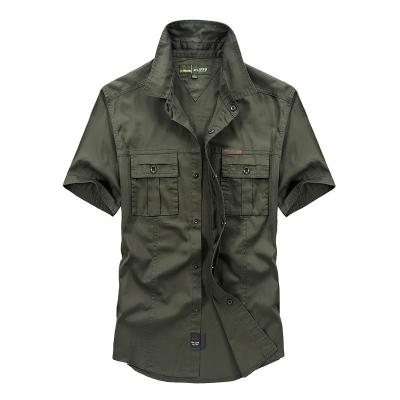 China Wholesale Anti Shrink Tactical Hunting Clothes With Two Pockets Army Green Short Cotton Shirt Outdoor Rise Military Shirt For Men for sale