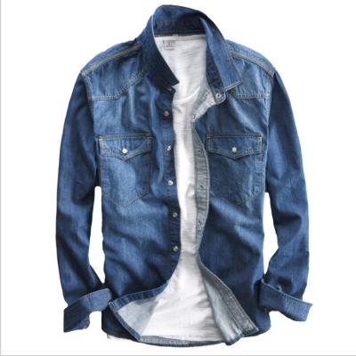 China Two Pockets Latest Anti-pilling Young Men With Fins Slim Fit Long Sleeve Washed Jeans Shirt for sale