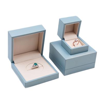 China Fashionable And Simple Custom Bule Luxury Jewelry PU Leather Ring Bracelet Earring Jewelry Packaging Box Set For Gift for sale