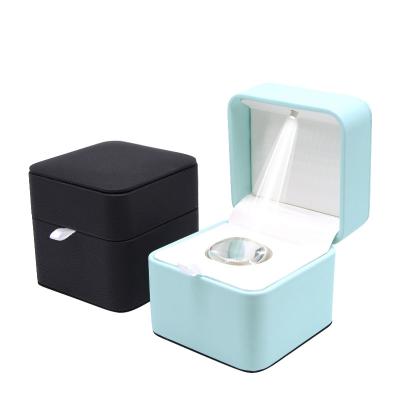 China Fashionable And Simple Wholesale Luxury Ring Led Jewelry Box For Wedding PU Leather Packaging for sale