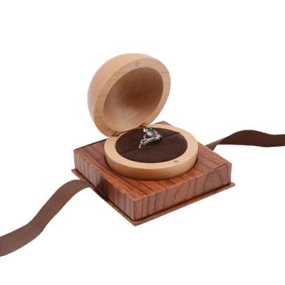 China Wooden Wooden Ring Box With Black Velvet Striping Nut Box Engagement Ring Bearer Jewlary Wooden Box Wooden Case for sale