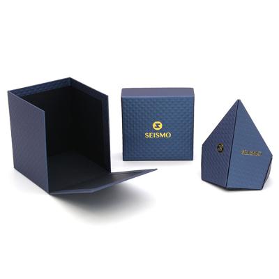 China Fashion Luxury Custom Creative Design Triangle Wedding Paper Jewelry Diamond Ring Blue Gift Box Packaging for sale