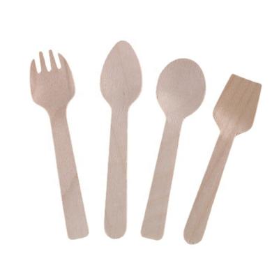 China Eco-Friendly Biodegradable Biodegradable Dinner Table Honey Wood Spoon Cute Disposable Christmas Camping Decorative Scooping Wooden Cutlery Sets for sale