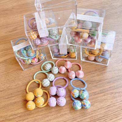 China Factory direct 10pcs/boxed children's ponytail hair ties ball cords soft cute colorful cloth elastic ponytail holders for sale