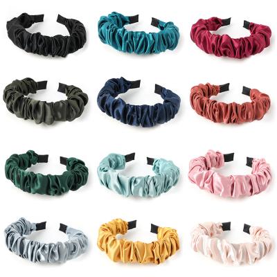 China Fashion/2021New arrival fashion luxury woman hair accessories 18 colors high elastic satin hair band silk fabric wrinkle headband for sale