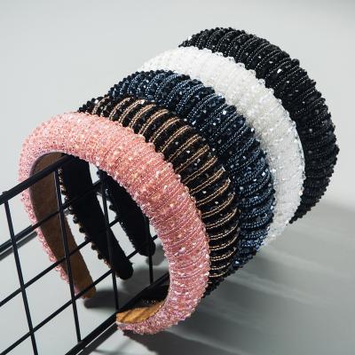 China Fashion/New Arrival Luxury Diamond Hairband Women Hair Accessories Luxury Beaded Bling Baroque Crystal Padded Rhinestone Headband for sale