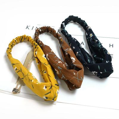 China Fashion / Fashion Simple Wholesale Woman Cross Elastic Headband Colorful Print Chiffon Bohemian Headbands Headbands for sale