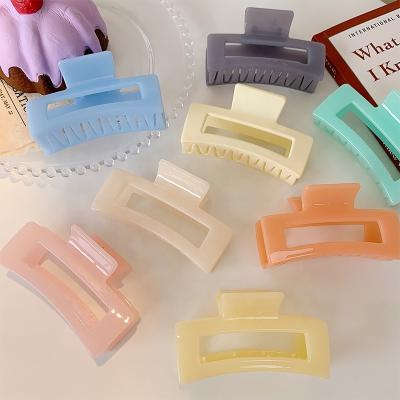 China Fashion / Simple Hot Selling Well Plastic Acrylic Hair Clips Jelly Color Hair Claw Square Hollow Out Hair Claw Clip for sale