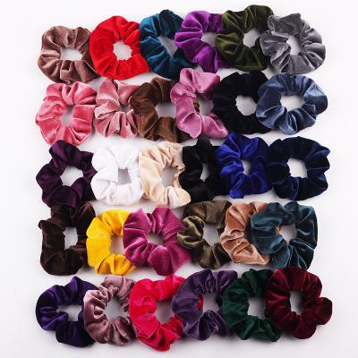 China Fashion / simple fashion wholesale woman hair accessories 46 colors fabric solid elastic hair ties velvet scrunchies for sale