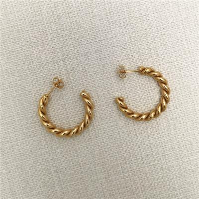 China New Waterproof Minimal Earring Hooks Gold Baroque Thick Rope Twist Vintage Circle Stainless Steel Wholesale Earrings For Women for sale