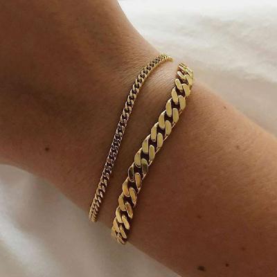 China Bohemia Waterproof Trendy Women Fashion Chunky Stainless Steel 18K Gold Plated Cuban Link Chain Bracelets Bangles Cuban Bracelet for sale