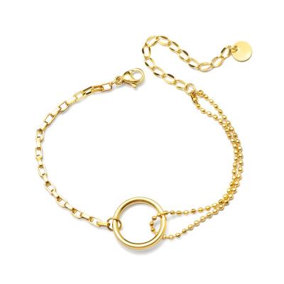 China Fashion Waterproof Stainless Steel IP Plating Splicing Link Chain Beaded Chain 18K Gold Plated Simple Circle Bangle Bracelet Jewelry for sale