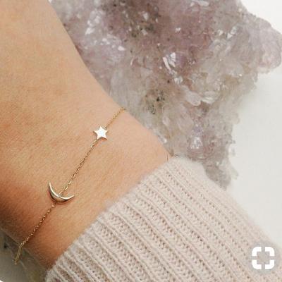 China Waterproof 18K Gold Plated Star Moon Bracelet Lucky Beaded Hollow 316l Stainless Steel Simple Jewelry Link Bracelets for sale