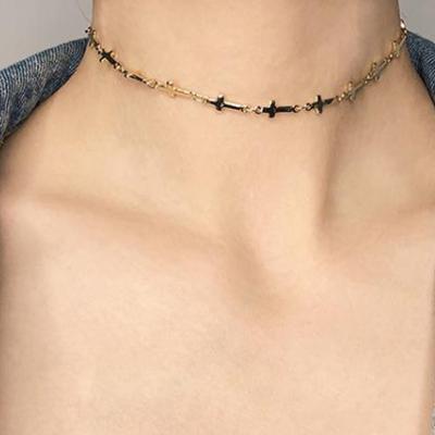 China 2022 Fashion Waterproof Jewelry PVD 18K Gold Plated Cross Choker Necklace Stainless Steel Necklace Wholesale for sale