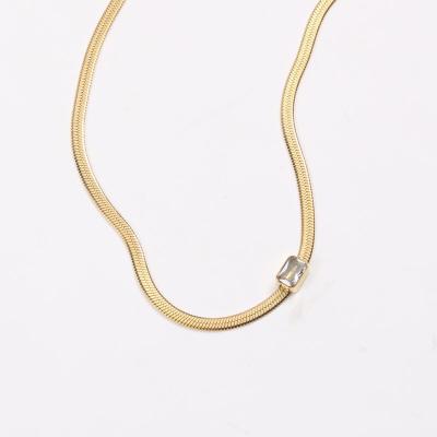 China Waterproof Stainless Steel 18K Gold Plated Natural Crystal Jewelry Square Zircon Snake Chain Necklace for sale