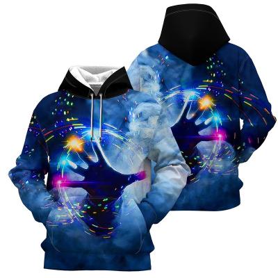 China 2022 Hot Sale 3D Hoodies Wholesale Print Leisure Design Men's Waterproof Colorful Fireworks Hands Hoodies With Hooded Unisex Pullover HD-3DP29 for sale