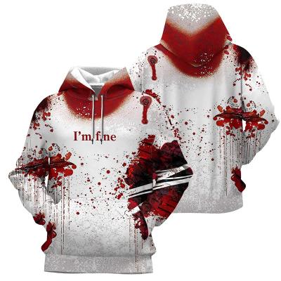 China Waterproof Wholesale Sports Wear Custom Pullover Sublimation All Over Red Printed Halloween I'm Fine Style 3D Hoodies With Pocket HD-3DP37 for sale