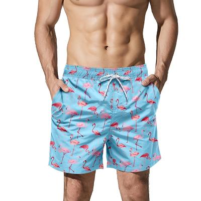 China Wholesale Anti-wrinkle Customized Logo Flamingos Mens Swim Trunks Summer Vacation Beach Wear Outdoor Board Shorts Hot With Pockets ST-ANM02 for sale