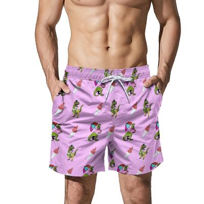 China Anti-wrinkle Summer Men Beach Shorts Sublimation Tropical Animal Dinosaur Pink Color Board Short Designer Custom Men's Swim Trunks ST-CART02 for sale