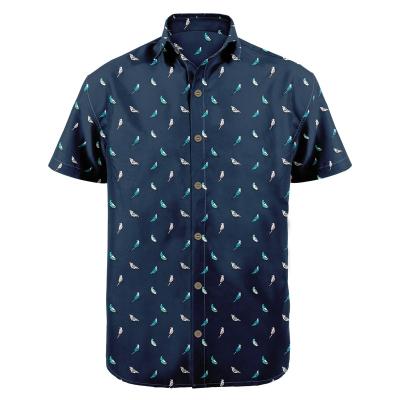 China Aloha Birds Patterns Leisure Style Polyester Fabric Stand Collar Tropical Shirt HW-ANM22 Short Sleeve Anti-pilling Men's Hawaiian Shirts for sale