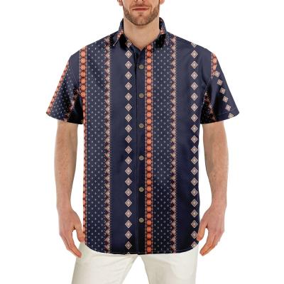 China Funky floral anti-pilling short sleeve beach casual summer clothes moral men's shirts button up standing collar Hawaiian shirt HW-OTH04 for sale