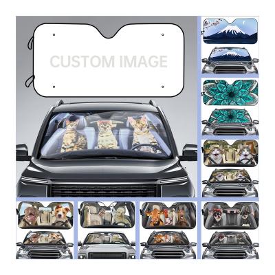 China Foldable PE Inner Bubble UV Lowering Car Temperatures Car Shade Front Windshield Car Umbrella Windshield Sun Reflector Sunshade Custom Printing Car Sunshade for sale