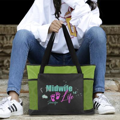 China Women PORTABLE Personalized Casual Nursing Handbags With Mesh Pockets Custom Outdoor Travel Nurse Tote Bag With Zipper for sale