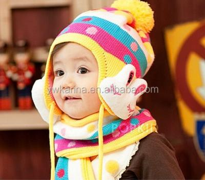 China JOINT Cute Rabbit Wool Hat Ear Flap Hat Toque Winter Knit Crochet Beanie For Baby Kids for sale