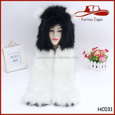 China breathable & Waterproof High Quality Animal Hat With Claw Scarf Paws Full Long Faux Fur Hoods for sale